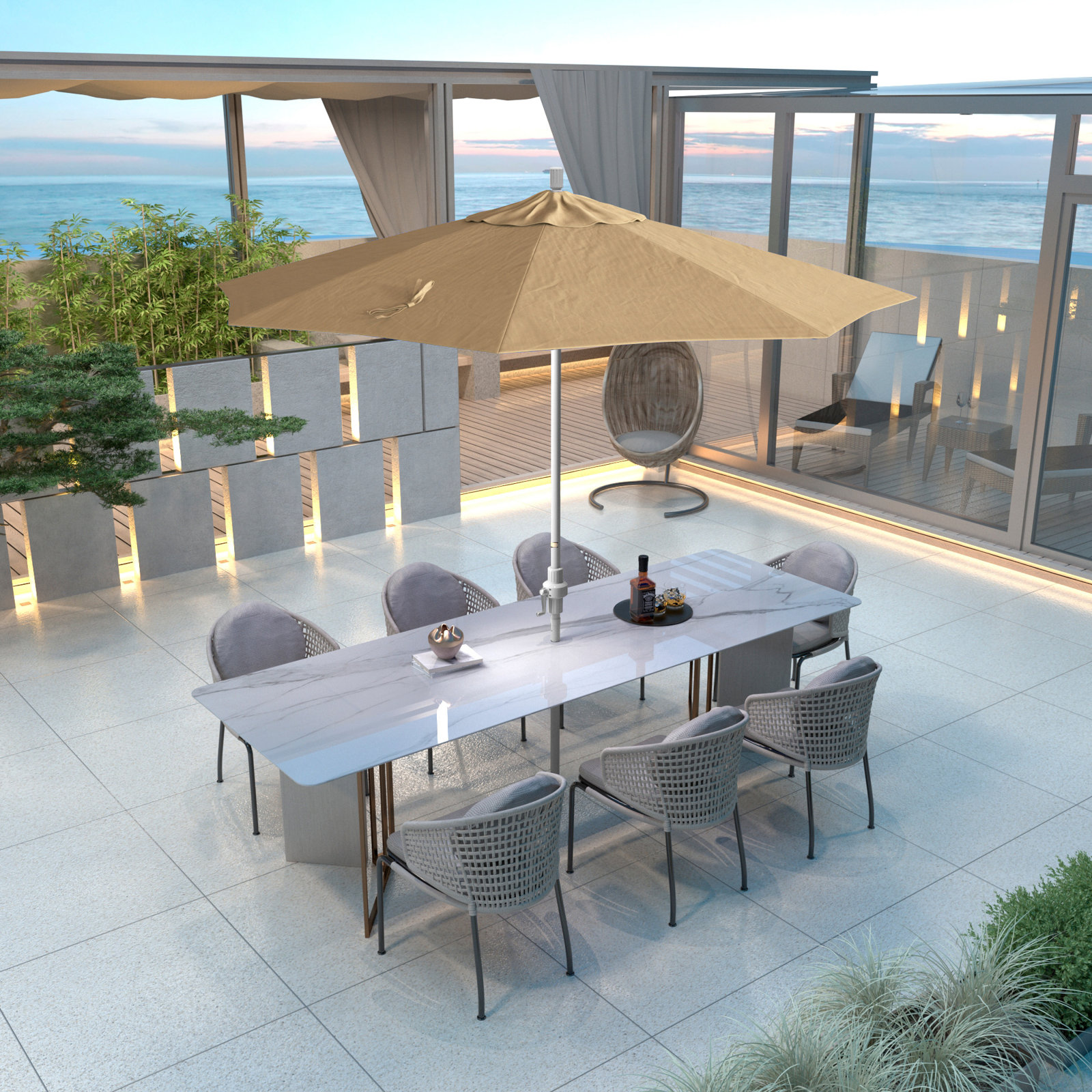 Calline 108'' Outdoor Umbrella, Champagne Performance