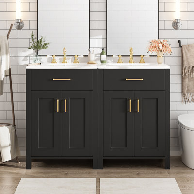 Modern 48-Inch Bathroom Vanity With Ceramic Sink, Soft-Close Doors, Flip Drawer, Double-Layer Door Shelves, Elegant Storage Solution
