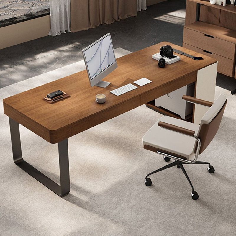 Bureau de direction rectangulaire en bois massif avec tiroirs Nut-Brown, H 29,53 po x l 86,61 po x P 31,5 po, Retour à droite