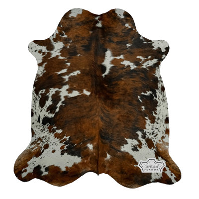 Très grand tapis en cuir de vache tricolore moyen 6 pi x 8 pi - 100% cuir véritable - Accent de luxe naturel bohème-chic