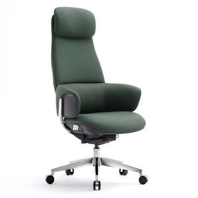 Fauteuil de direction en cuir véritable à haut dossier, motif géométrique en relief, accoudoirs larges et hauteurs pivotantes à hauteur réglable (vert)