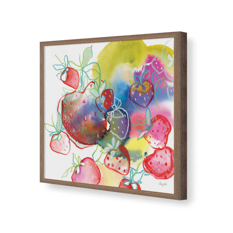 «Falling Strawberries» par Kristy riz, reproduction d'art, L 30 po x H 30 po, Brun, Impression encadrée