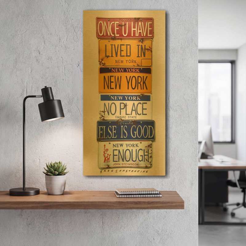 «Steinbeck Once U Have Lived» par Gregory Constantine, art mural en métal doré, 12 po x 24 po, 12 po x 24 po