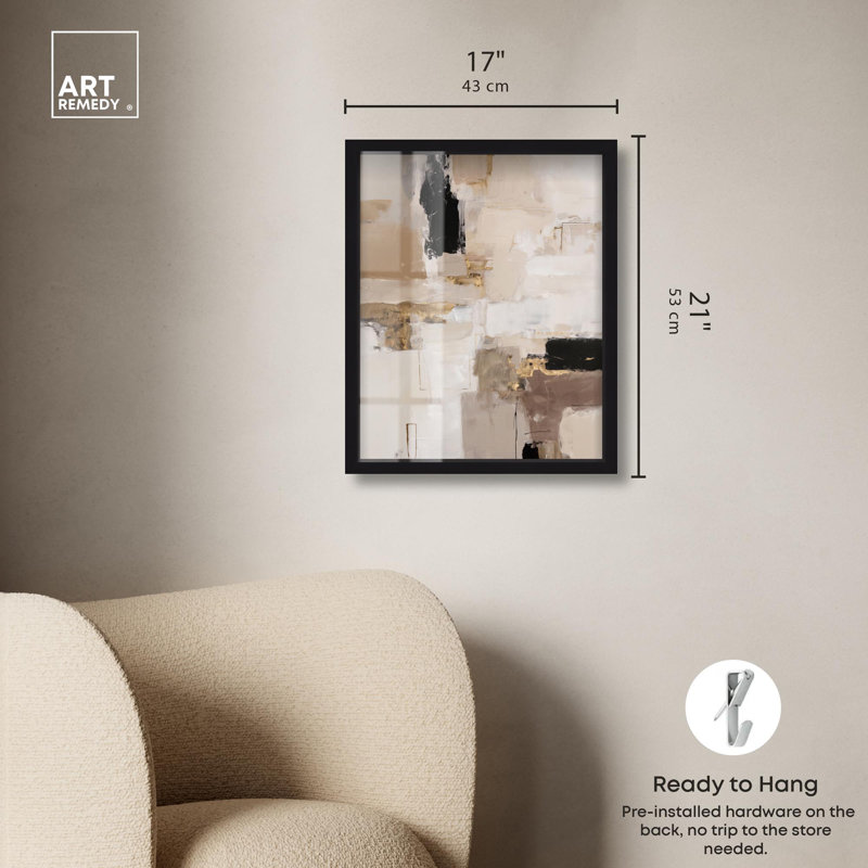 «Neutral Blocks IV Shadowbox Print», art boho neutre par Art Remedy, Noir, H 21 po x l 17 po