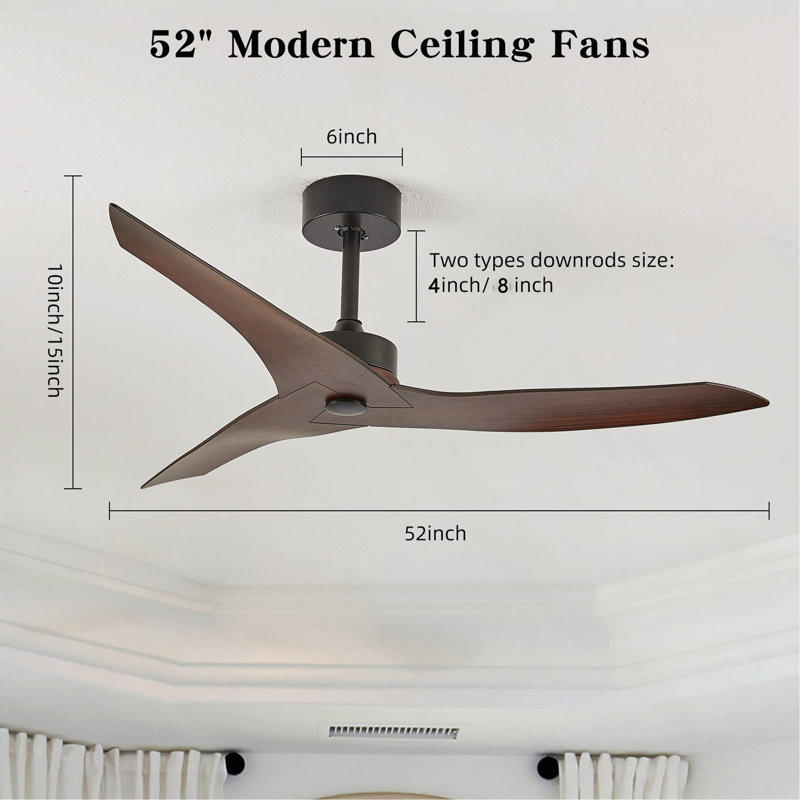 52" Outdoor Ceiling Fan Without Light With Remote Control, Brown
