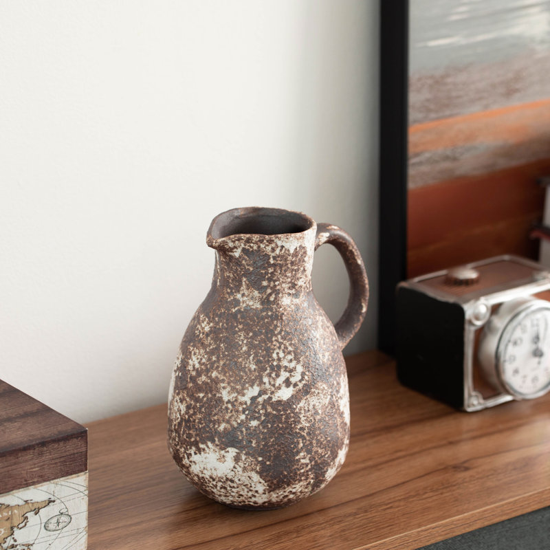Pichet en céramique vintage rétro avec pichet en céramique rustique avec poignée pour décor de maison et de bureau