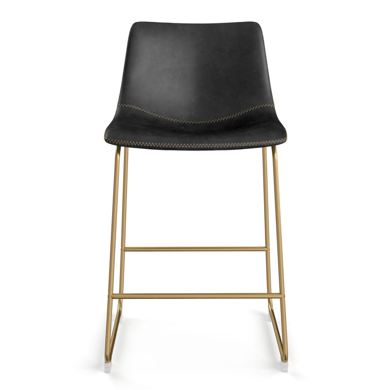 Nia Vegan Leather Bar & Counter Stool, Black, Counter Stool (24" Seat Height), Gold