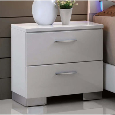 Table de chevet contemporaine à finition ultrabrillante avec deux tiroirs de rangement, parfaite pour les chambres à coucher modernes et élégantes