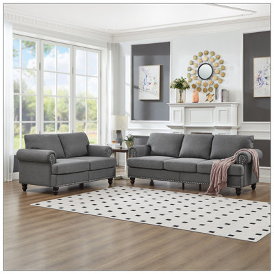 Modern Classic Design With Nails Living Room 2+3 Seater Sofa Fabric Couch,Upholstered Polyester