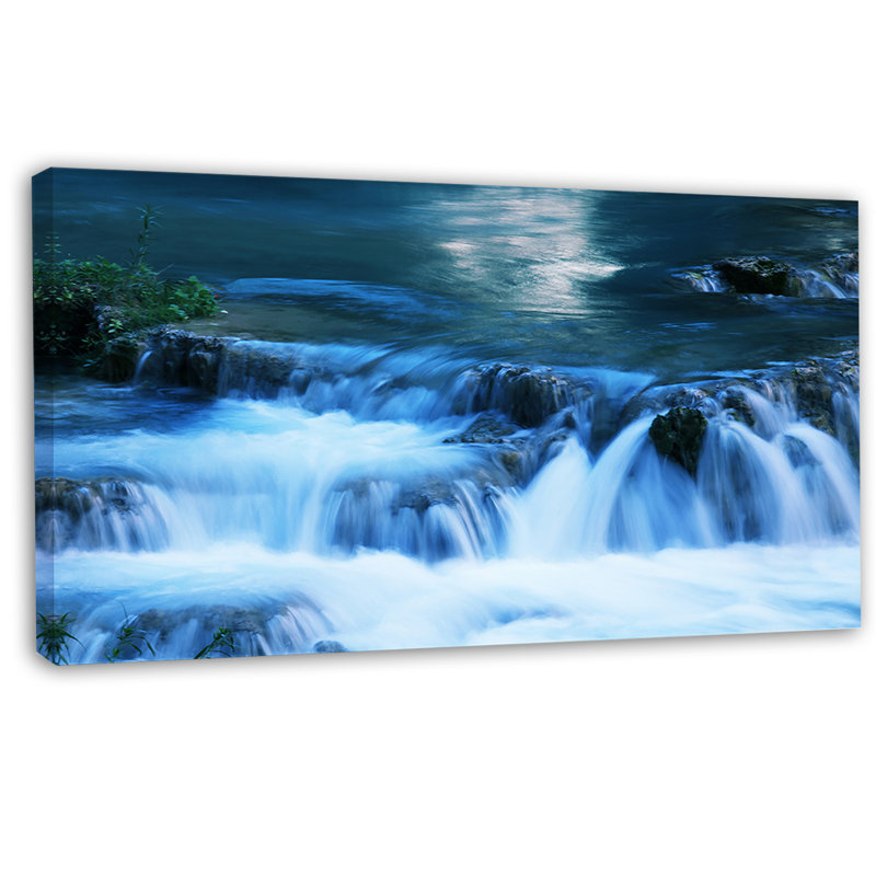 Beautiful Small Blue Waterfalls Landscape Canvas Print