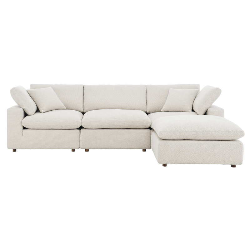 Modway Commix Down Filled Overstuffed Boucle Fabric 4-Piece Sectional Sofa, Ivory 