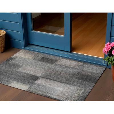 Tapis extérieur gris anthracite lavable abstrait 3 pi x 5 pi