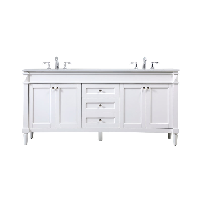 Readington 72'' Double Bathroom Vanity with Engineered Marble Top, White