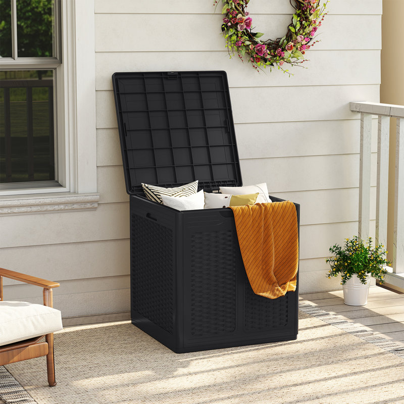 Costway 56cm W 145L Polyethylene Plastic Lockable Deck Box in Black