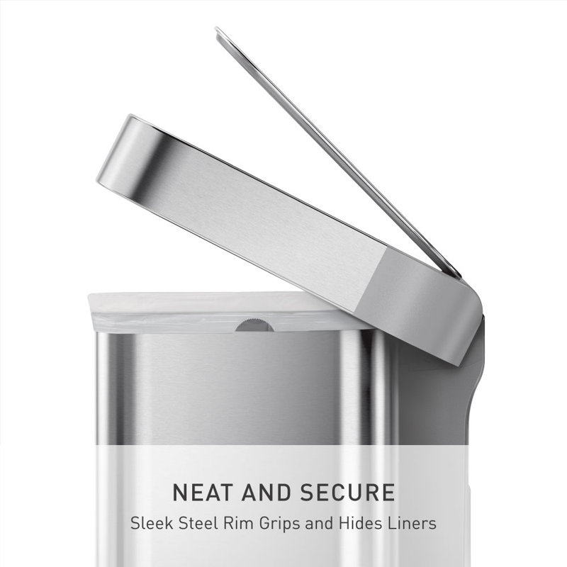Simplehuman 58 Liter / 15.3 Gallon Rectangular Dual Compartment Recycling Step, Brushed Stainless Steel With Soft-close Plastic Lid Kitchen Trash Can