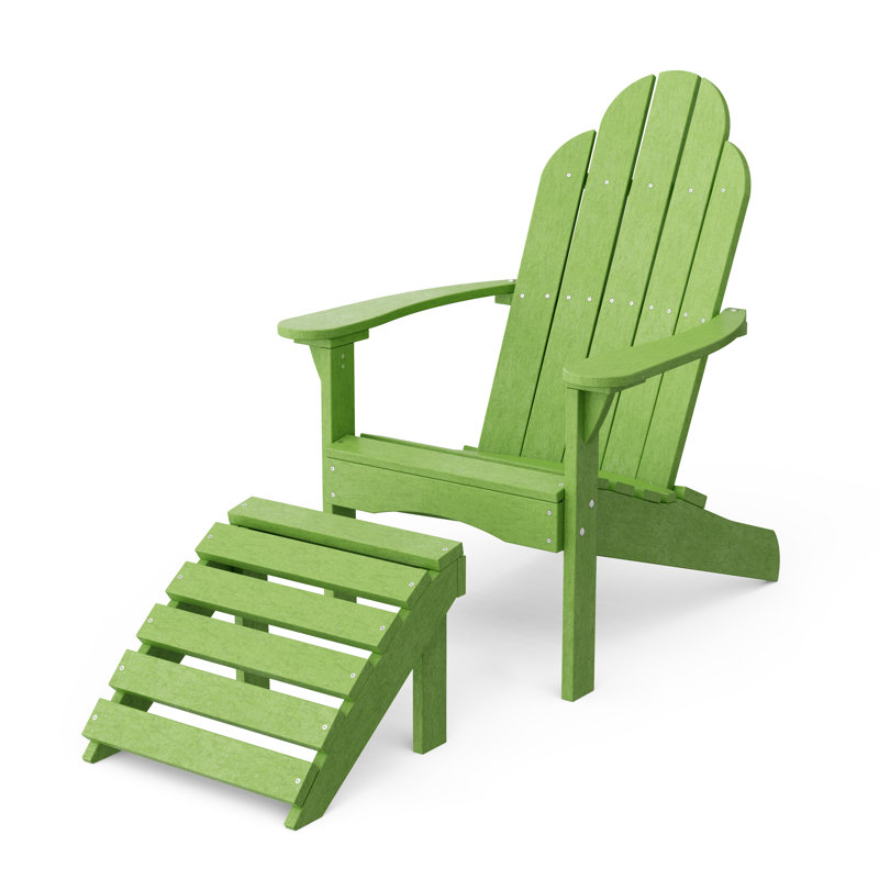 Classic Adirondack Chair With Ottoman, Lime Green