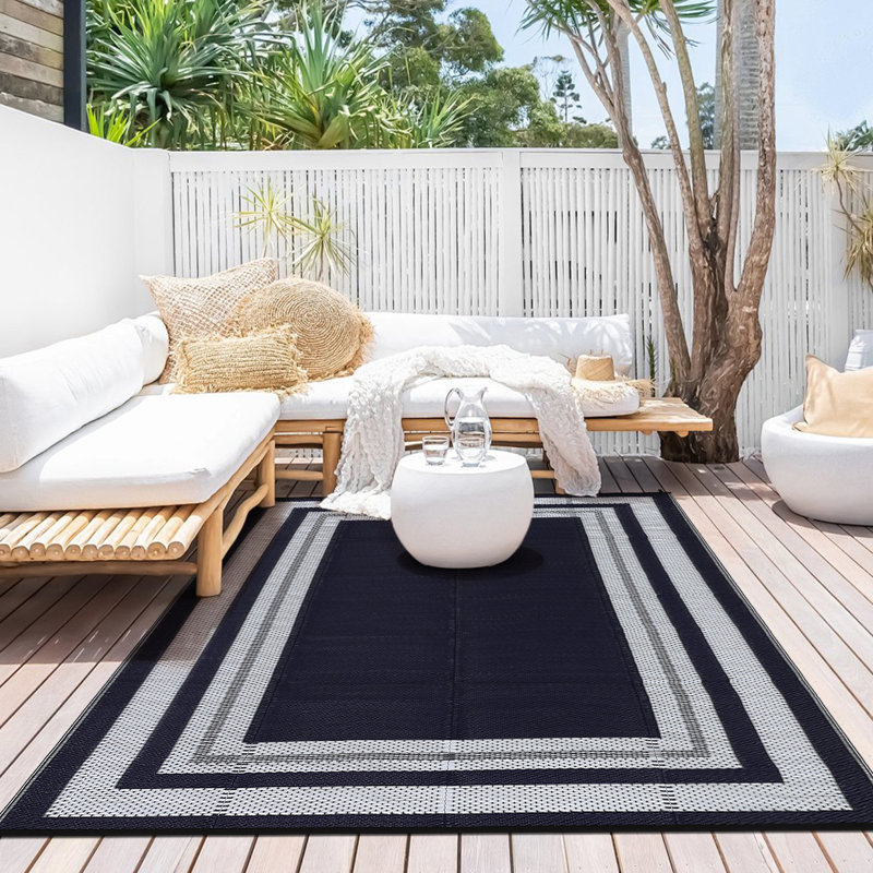 Outdoor Rug 9x18ft Waterproof Outdoor Furniture Reversible - Modern Washable Plastic Straw Carpet - For Patio, RV, Camping, Deck, Porch, Balcony, Backyard, Picnic, Beach - Blue