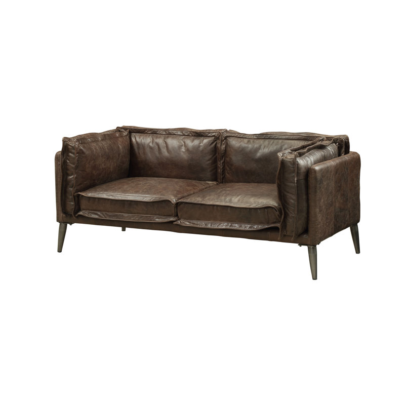 Causeuse avec accoudoirs à plateau-coussin de couleur chocolat vieilli, H 30 po x l 71 po x P 34 po, 2