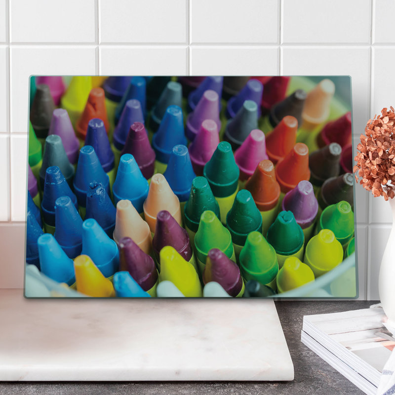 Ambesonne Crayon Cutting Board Large Size Assorted Colorful Crafts Multicolor