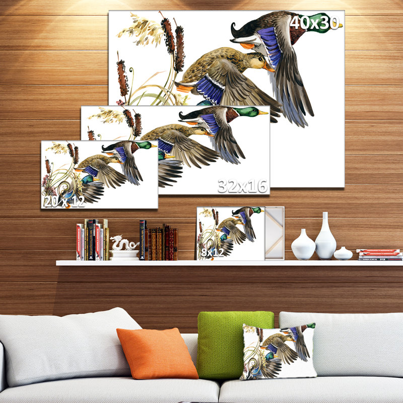 « trois canards de pavillon », peinture, H 20 po x l 20 po x P 1 po, Toile tendue