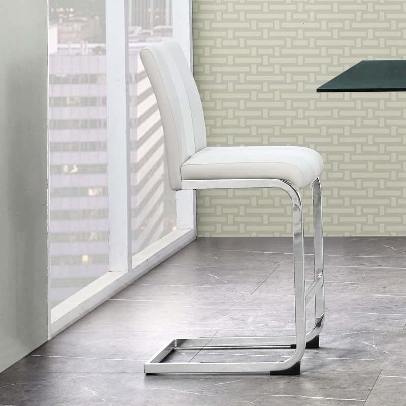 4 tabourets de bar blancs - pieds en L, repose-pieds en métal, base argentée, rectangulaire, rembourrage en mousse, facile à nettoyer, moderne, rembourré, nettoyable
