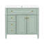 Meuble-lavabo de 36 po avec lavabo, armoire en bois massif vert avec tiroir rabattable, 3 tiroirs et 2 portes à fermeture en douceur, poignées dorées et design moderne-98681692