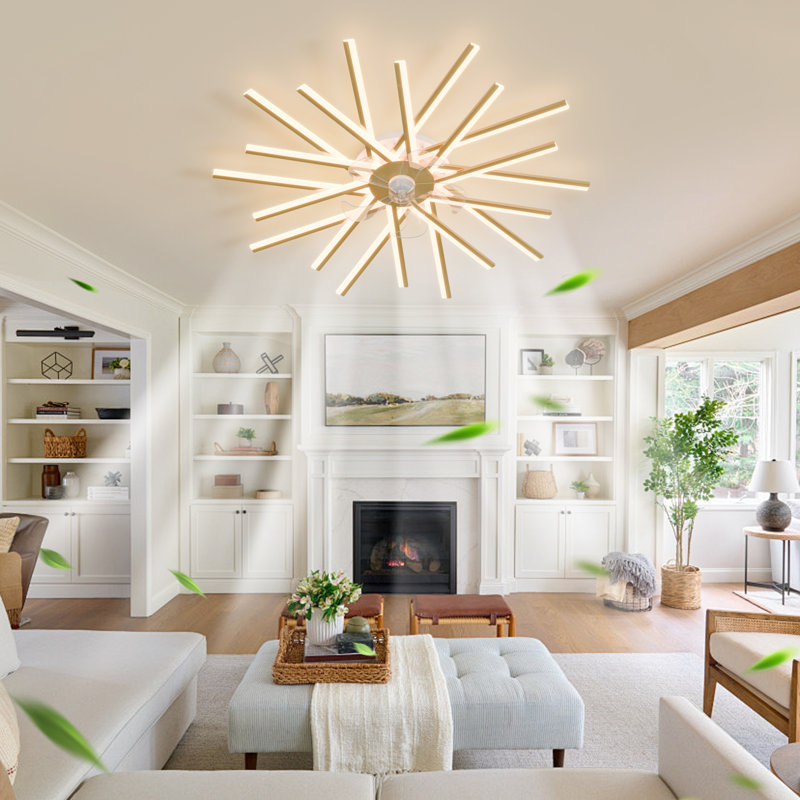 Dimmable and Timing 6 Gear Wind Speeds LED Modern Ceiling Fan Light with Remote/APP Control, Gold