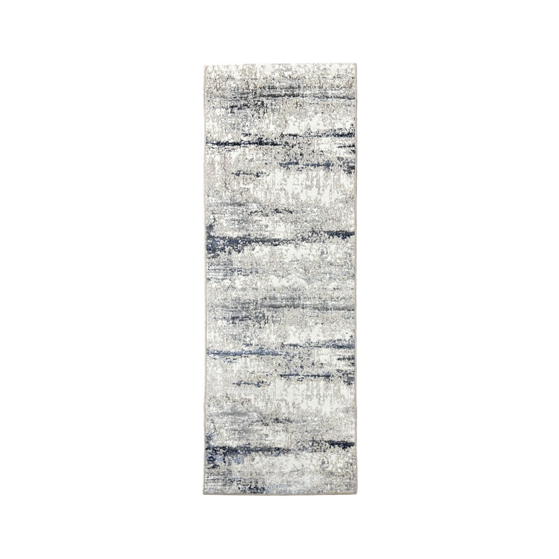 Tapis ivoire / gris / bleu Modern Abstract Performance, Tapis de couloir 2 pi 6 po x 8 pi