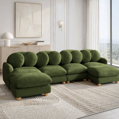 Modular Sectional Sofa with Chenille Upholstery and Movable Ottoman