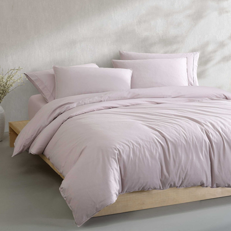 Calvin Klein Washed Percale Cotton Solid Comforter Set, Pink, Queen Comforter + 2 Standard Shams