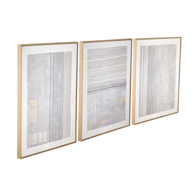 Razi Set of 3 Minimalist Neutral Canvas Wall Art with Light Wood Frames