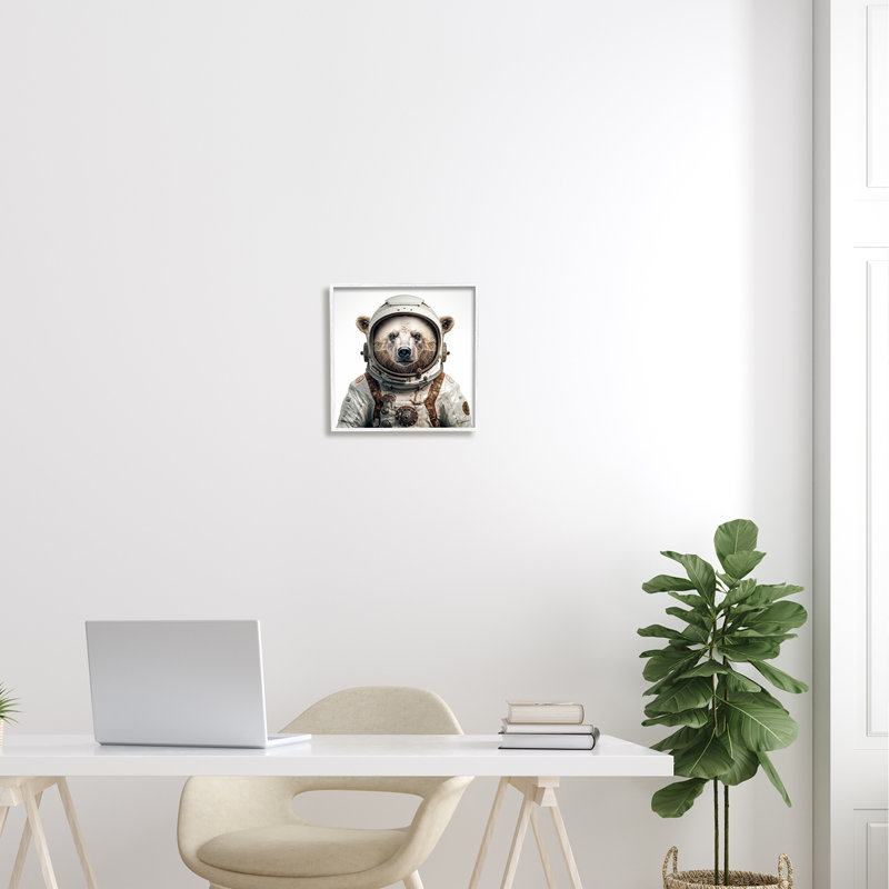 Ba-937 - Ours encadré dans une combinaison spatiale, impression sur bois, Giclée encadrée blanc bord de mer