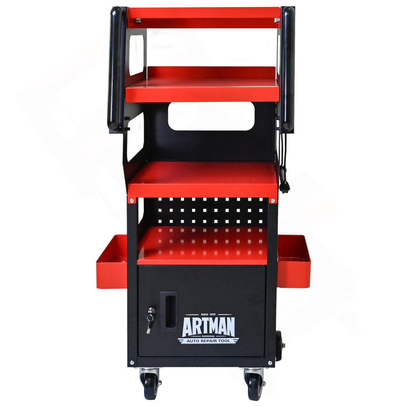 Chariot de diagnostic multifonctionnel à 4 niveaux avec chariot pivotant et verrouillable à 360 ° - noir et rouge