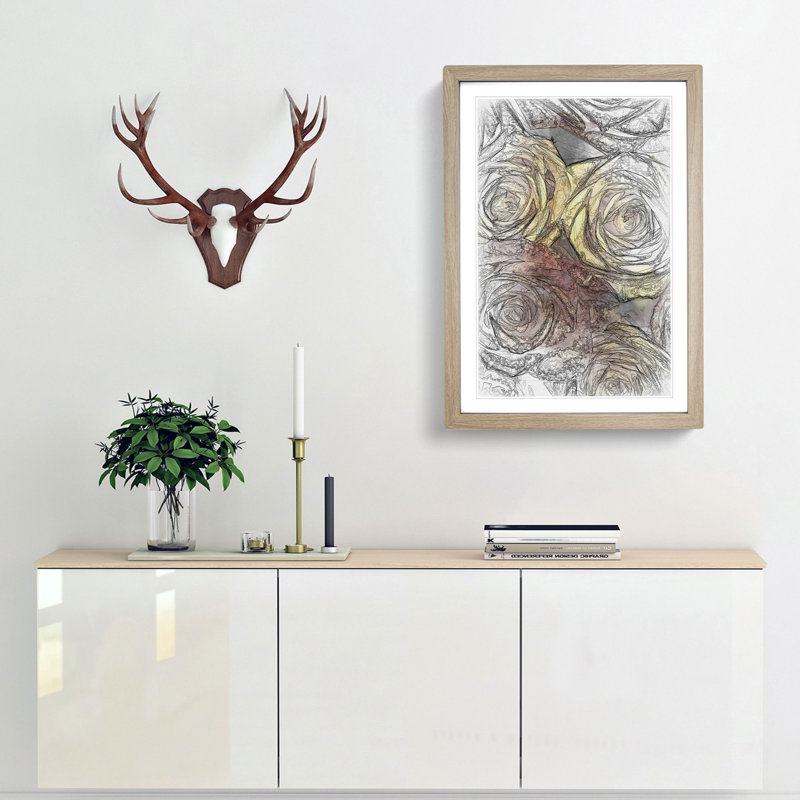 View of the Roses in Abstract - Picture Frame Graphic Art Print, 60cm H x 40cm W x 2cm D, Oak