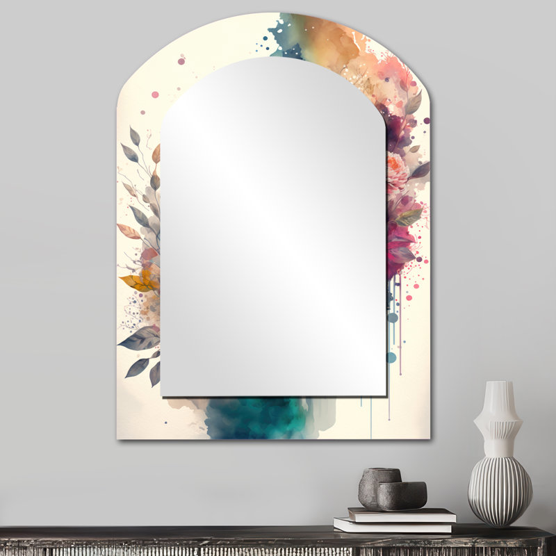 Cute Owls Floral Art II - Multi-Colour Arch Wall Mirror Decor, 34" x 25"