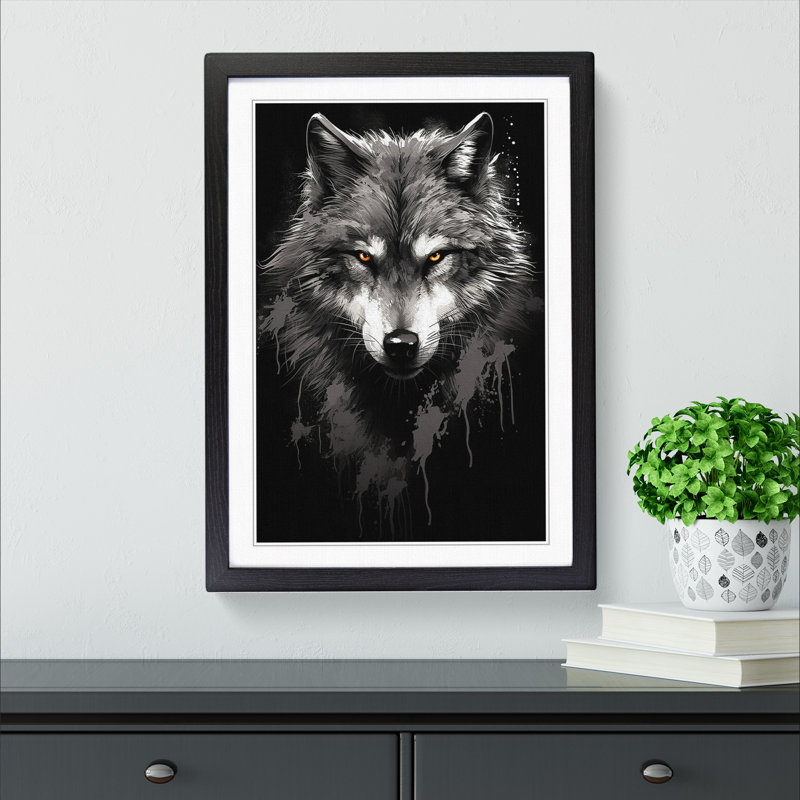 XYZ-FRM-V1223-1698 Wolf Line - Single Picture Frame Print on Wood, 34cm H x 25cm W x 2cm D, Black