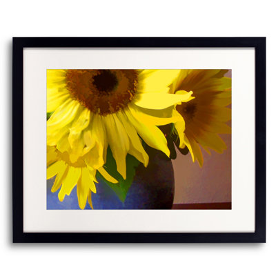 Sunflowers With Blue Vase Print by Tom Kostes