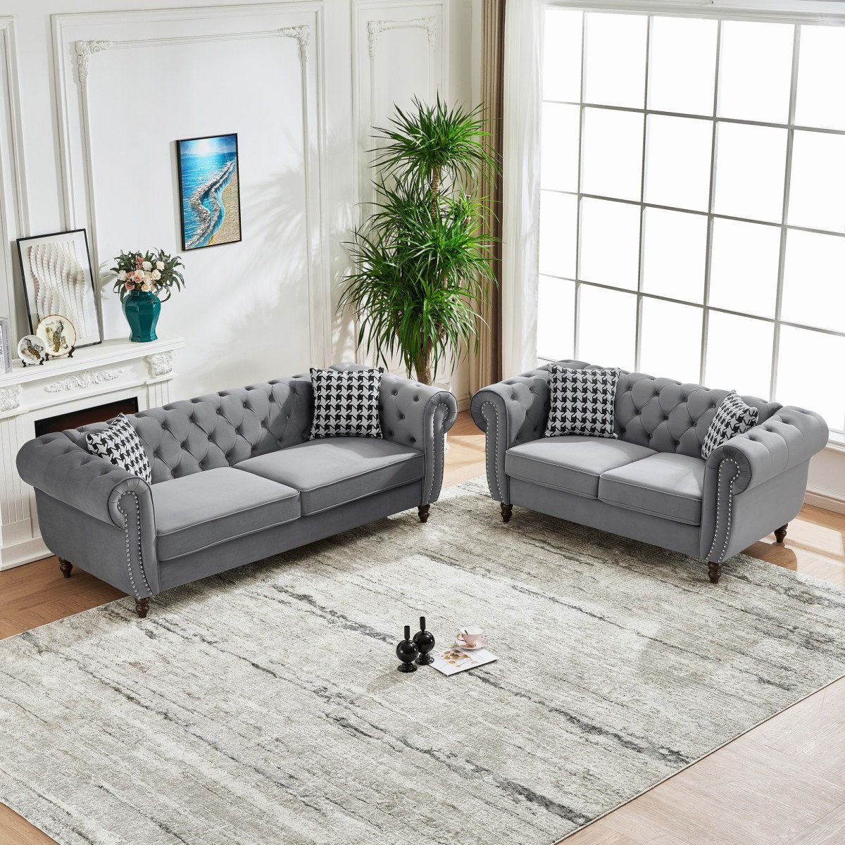 Astoria Grand 3+2 Seater Chesterfield ?Upholstery Fabric Sofa With Roll ...