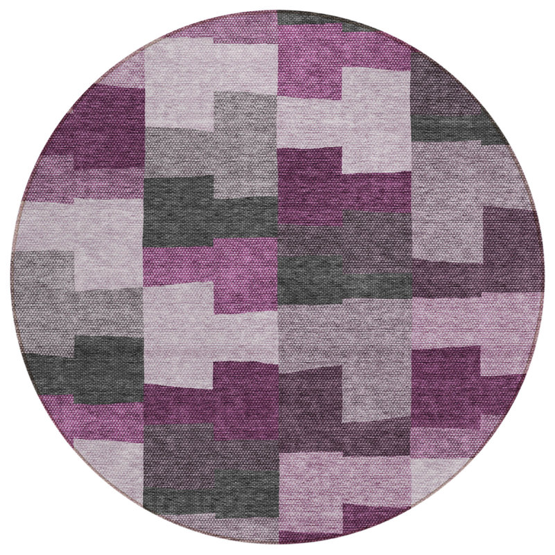 Tapis d'intérieur lavable rond 8 pi Merlot Mauve and Charcoal