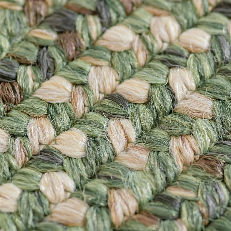 Grassland Green Braided 20" x 30" Rectangular Wool-Blend Rug