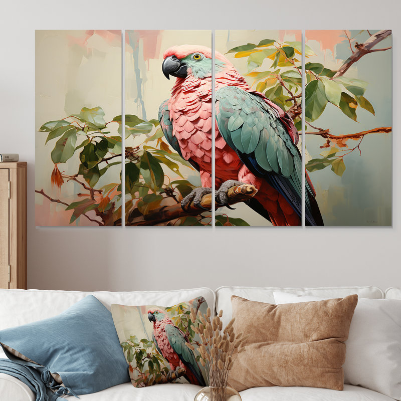 Ensemble d'art mural 4 pièces bleu et rose Paradise II - Parrot, H 32 po x l 64 po