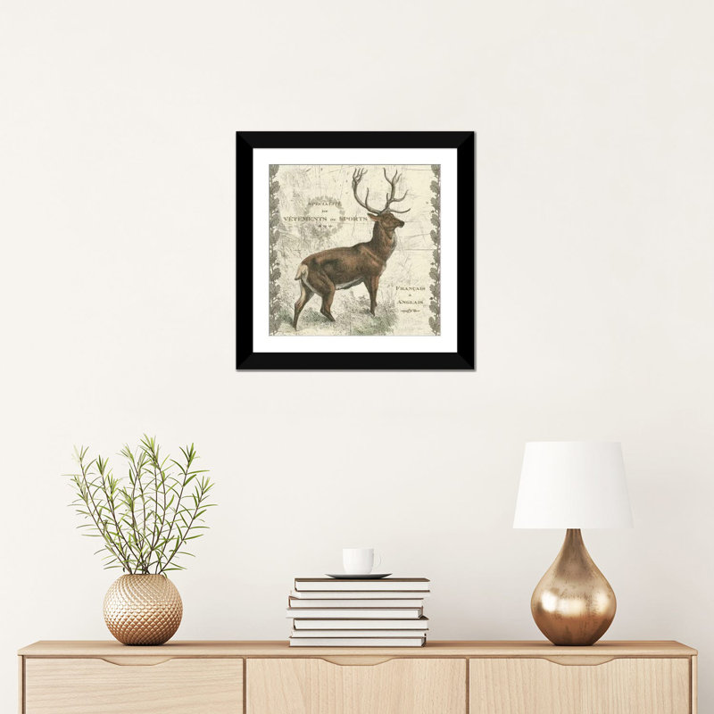 Elk, impression sur toile tendue Regal, H 16 po x l 16 po x P 1 po, Papier beaux-arts encadré noir, Blanc