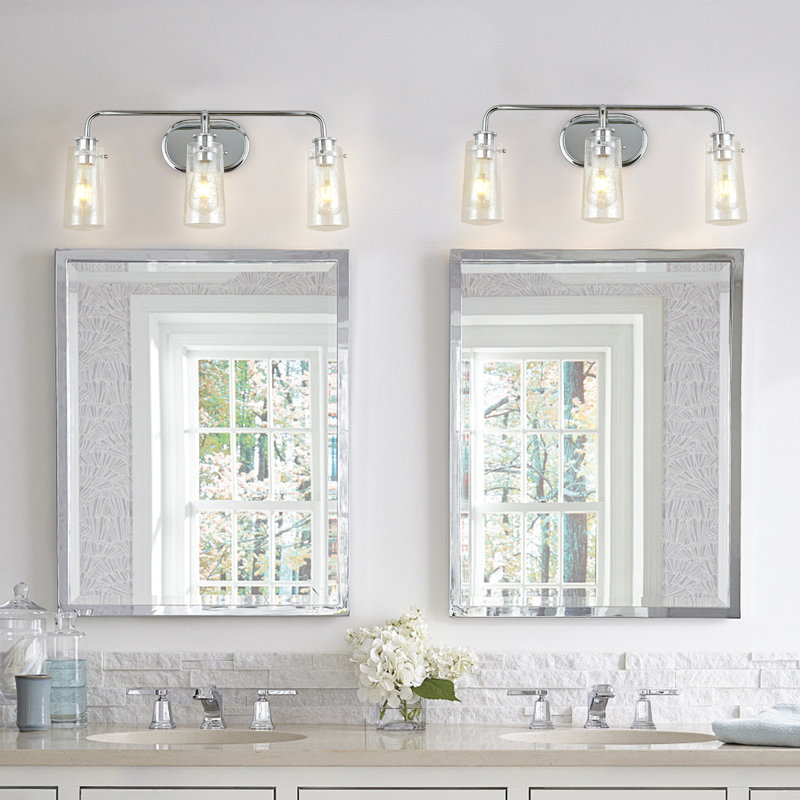 24" Chrome 3-Light Vanity Bathroom Light with Clear Seedy Glass Shades