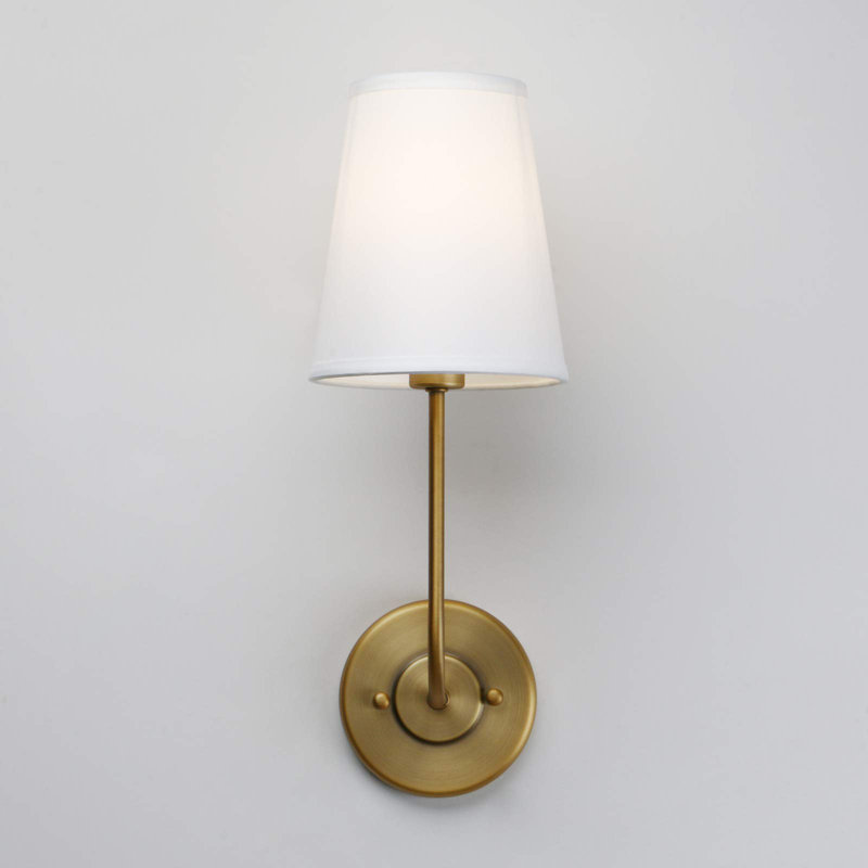 Set of 2 Antique Brass Wall Sconces with White Fabric Shades