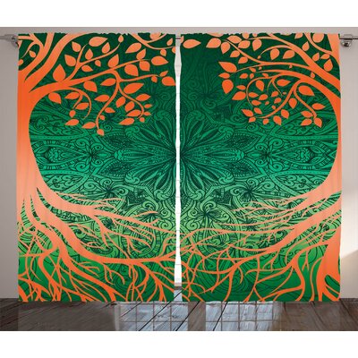 Indian Asian Mandala Form Universe Symbol Cultural Pattern Surrounded by Branches Design Graphic Print & Text Semi-Sheer Rod Pocket Curtain Panels -  Ambesonne, p_22436_108x84