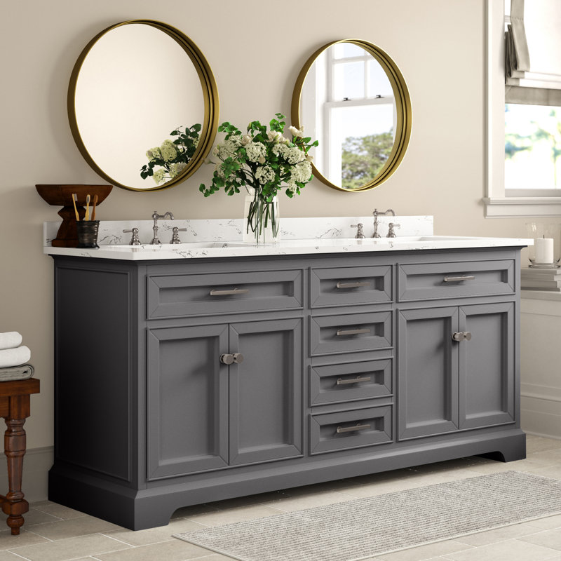 Lisette 72" Double Bathroom Vanity Set, Gray/Brushed Nickel