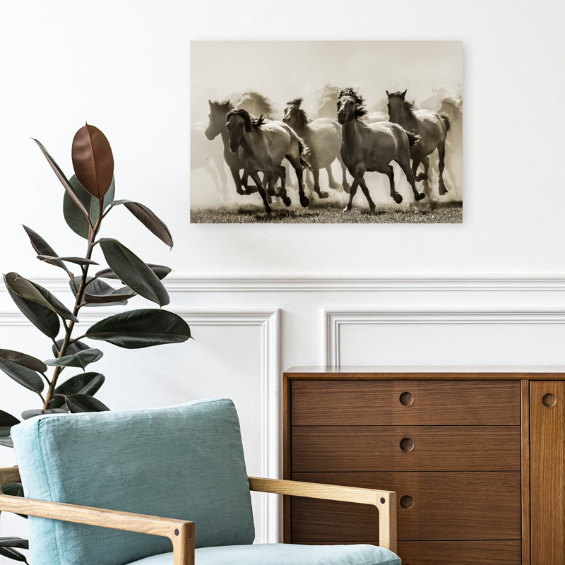 Art contemporain au galop, chevaux sauvages, 16" H x 24" W