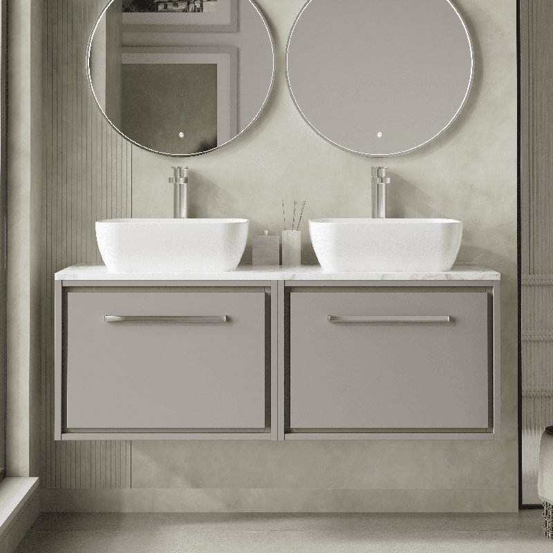 Tishay 1210 mm Bathroom Vanity, Pebble Grey, Carrara Marble