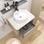 Meuble-lavabo mural en contreplaqué pré-assemblé avec plateau en pierre frittée, tiroir et lavabo rond en céramique, couleur grain de bois chêne blanc-1631610781