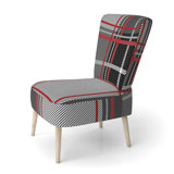 Grey And Red Checked Tartan - Upholstered Patterned Accent Side Chair